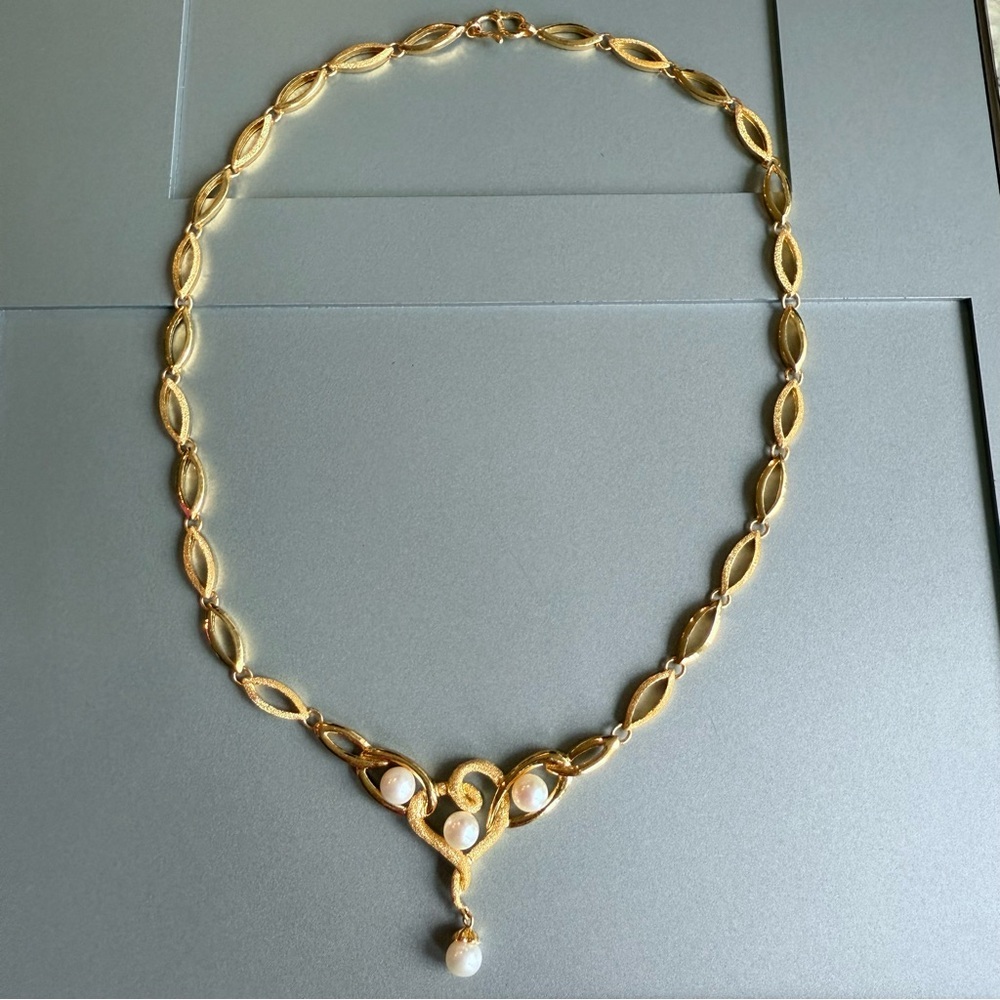 Pure 24k 999 Gold Textured Diamond Pearl Dangle Necklace W/ Appraisal $1…